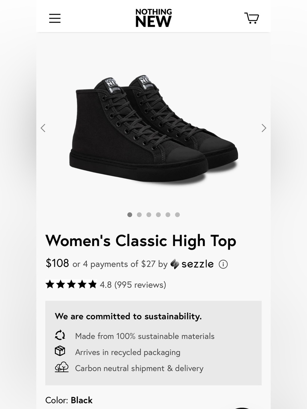 Nothing New Women's Classic Black High-Top Sneakers